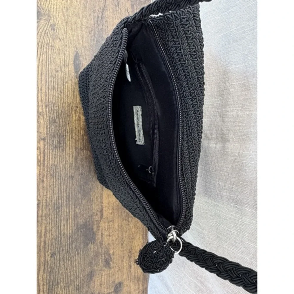Amanda Smith Woven Shoulder HOBO Bag Purse Black Crochet Knit‎